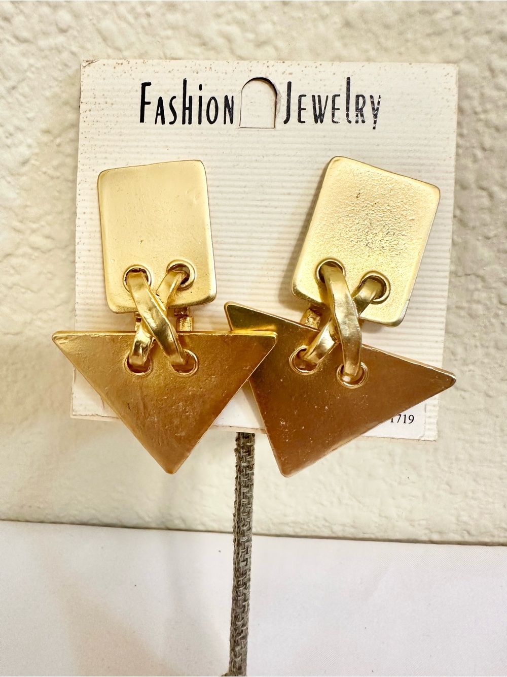 90s Vintage Gold Geometric Triangle Drop Earrings